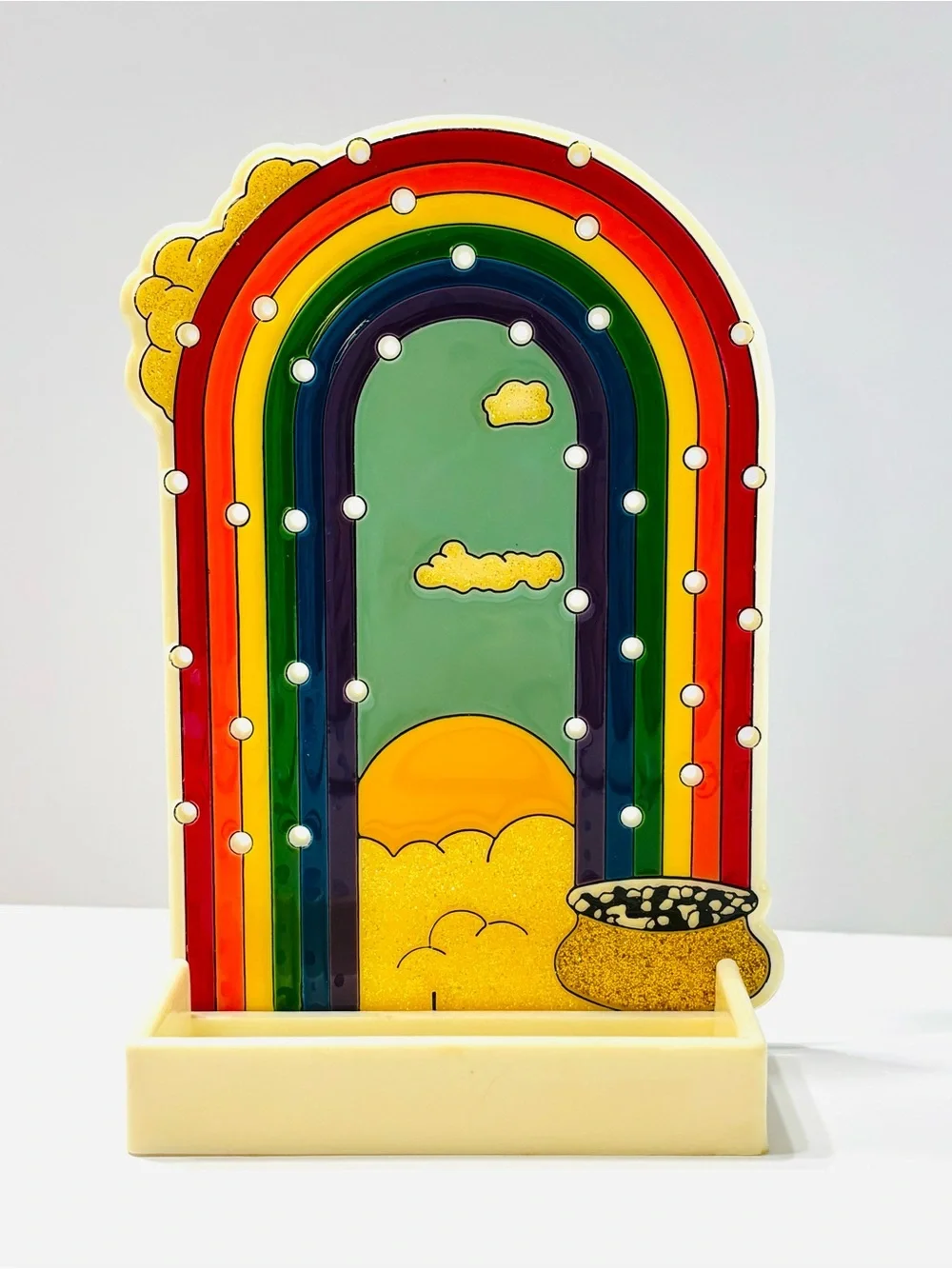 Vintage 1980s Rainbow Pot of Gold Acrylic Earring Tree Holder Organizer